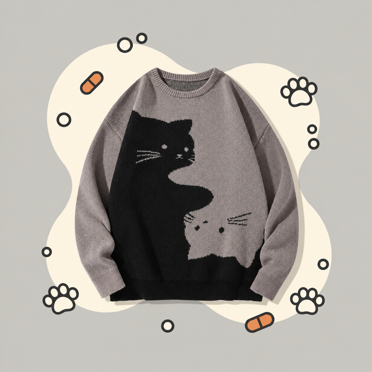 Cartoon Cat Knit Pullover