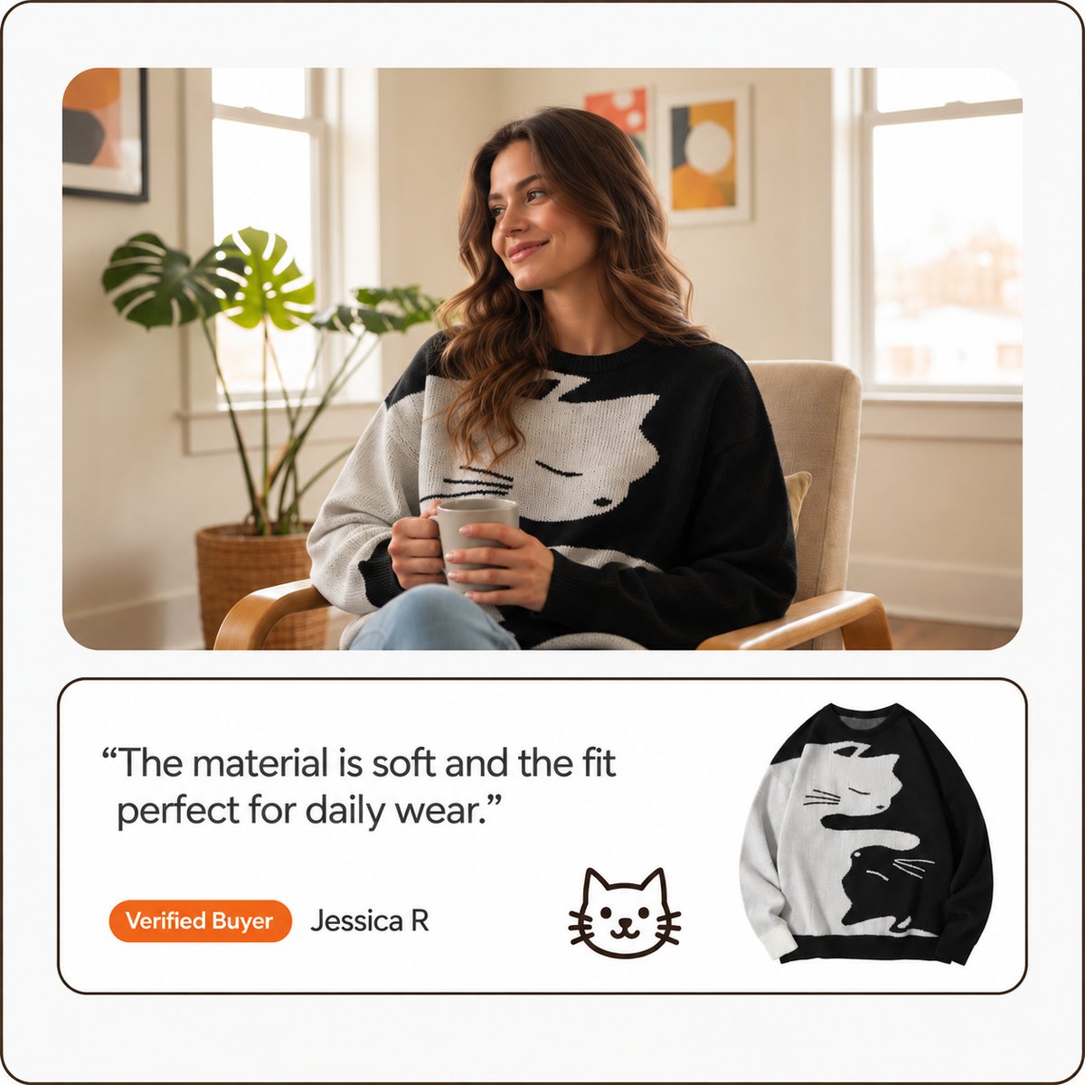 Cartoon Cat Knit Pullover