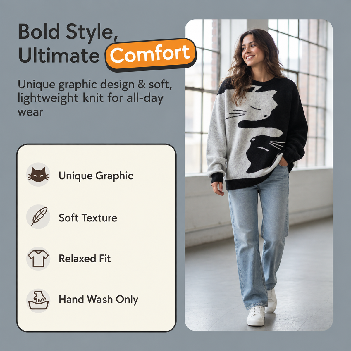 Cartoon Cat Knit Pullover