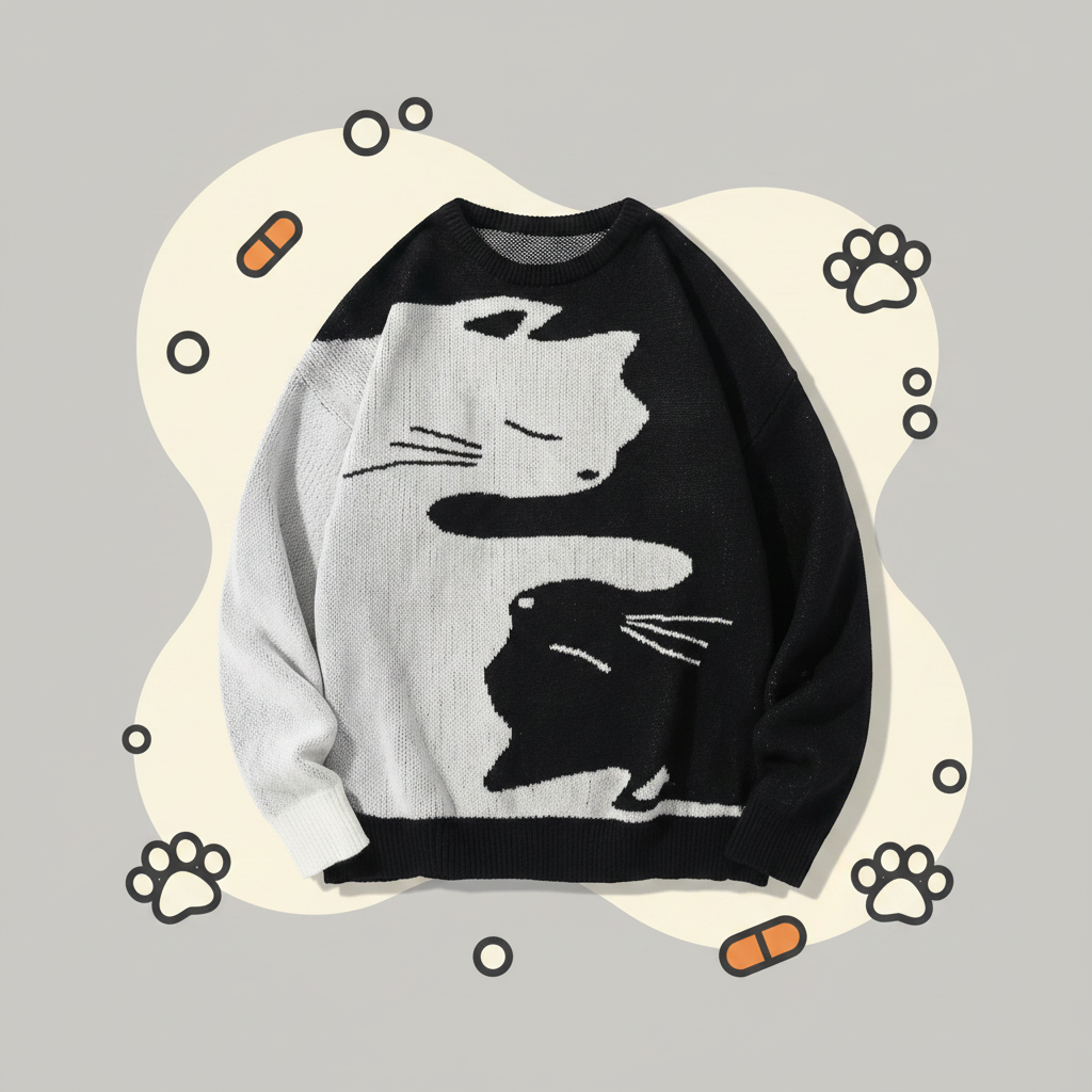 Cartoon Cat Knit Pullover
