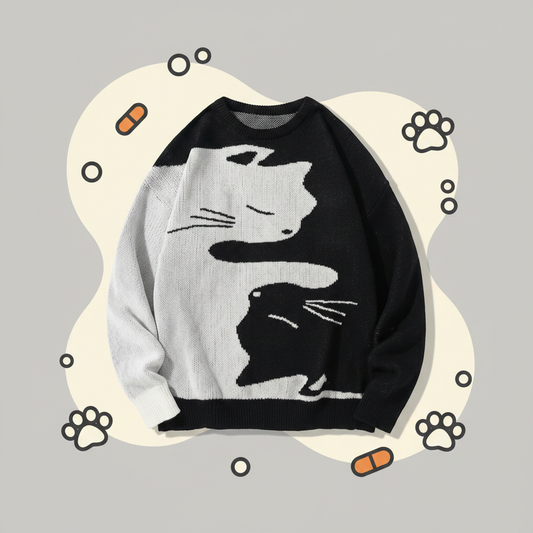 Cartoon Cat Knit Pullover